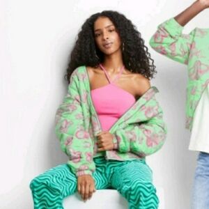 Wild Fable Mint Green Floral Quilted Hoodie Jacket Size S